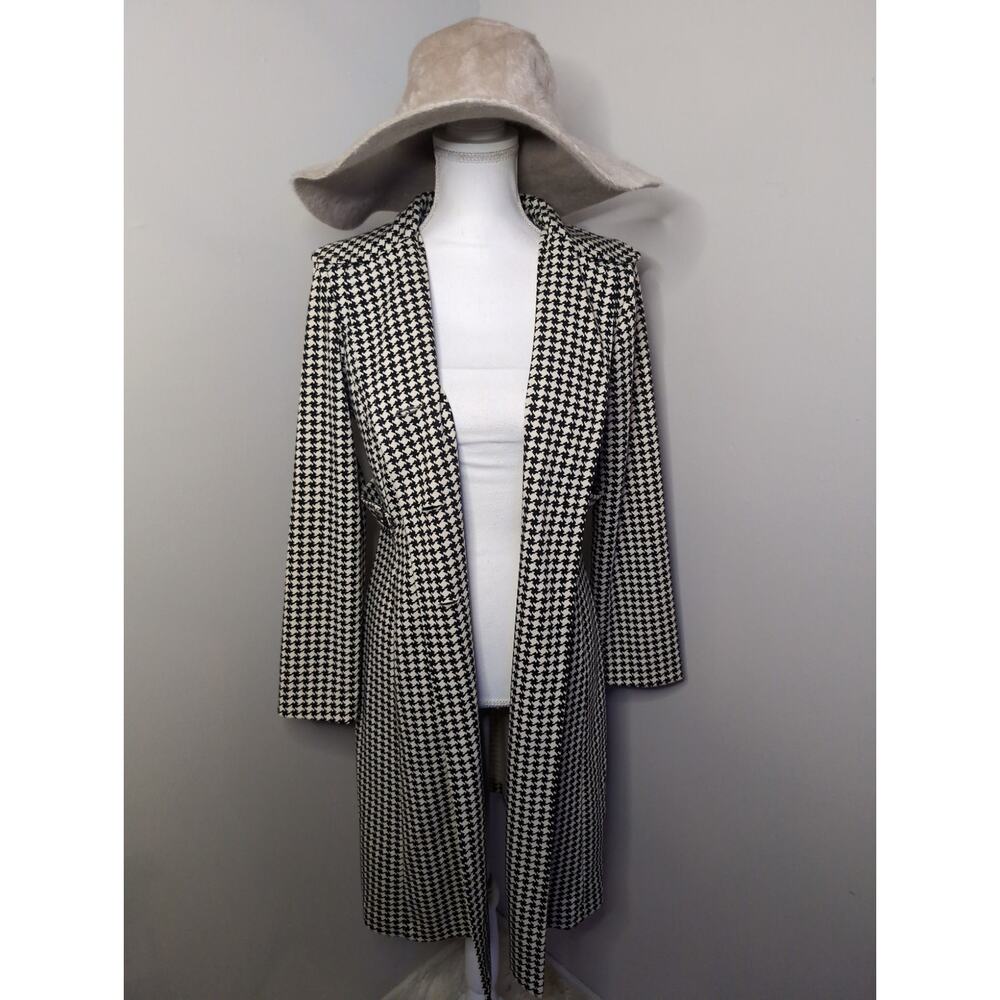 Julian Taylor NY chic statement houndstooth black and ivory sz 8 coat - Picture 5 of 10